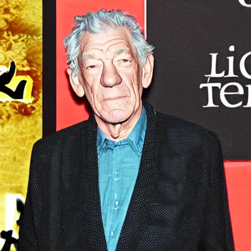 Prompt: picture of ian mckellen on a trapper keeper