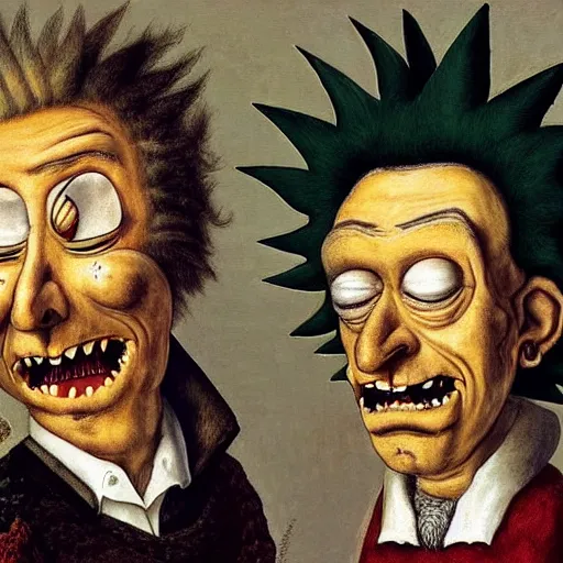 Image similar to a portrait of rick sanchez and morty smith by giuseppe arcimboldo