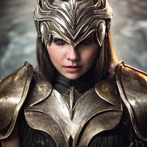 Image similar to the elder scrolls vi character brunette female portrait partially clothed in exquisitely deatiled metal - plated battle armour, atmospheric lighting, painted, intricate, volumetric lighting, beautiful, rich deep colors masterpiece, sharp focus, ultra detailed by leesha hannigan, ross tran, thierry doizon, kai carpenter, ignacio fernandez rios