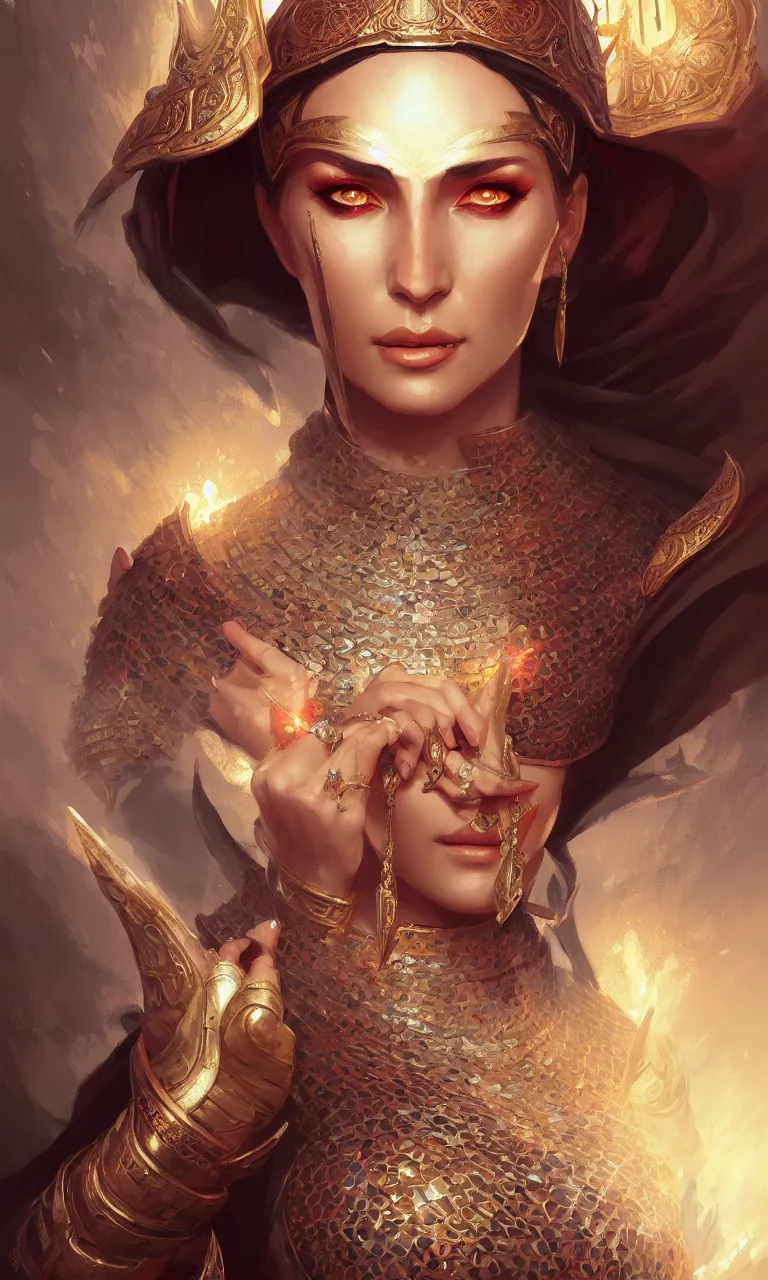 Prompt: cappadocian empress, d & d, fantasy, portrait, highly detailed, digital painting, trending on artstation, concept art, sharp focus, illustration, art by artgerm and greg rutkowski and magali villeneuve