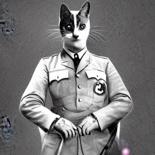 Image similar to adolf hitler as a cat, digital art, full detailed