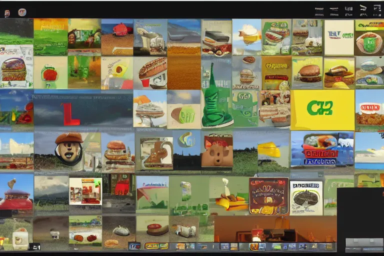 Image similar to hamburger themed gnu / linux desktop environment, linux mint, in 1 9 9 5, y 2 k cybercore, desktop screenshot