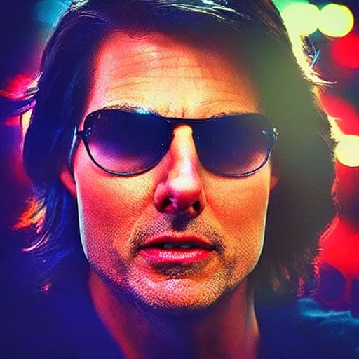 Image similar to “Tom Cruise, beautiful, Magic FX, red blue colors, lights, bokeh, highly detailed portrait, photorealistic, ultra detailed”