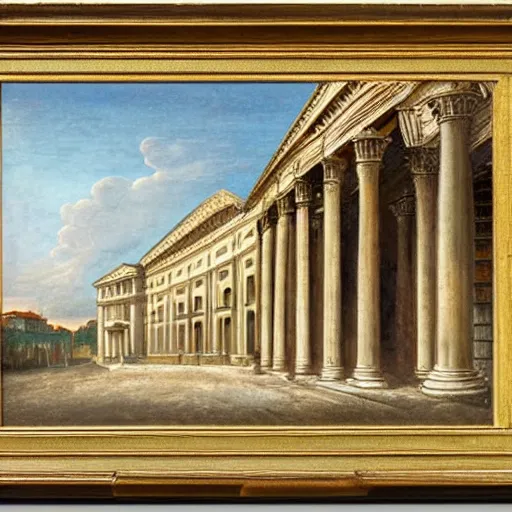 Image similar to the view of the pantheon in rome painted in the style of martinus rørbye