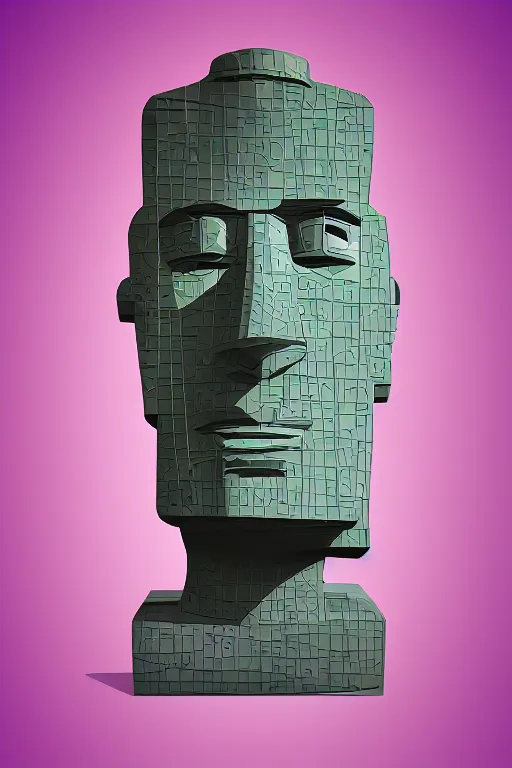 Image similar to cubist moai statue cutout digital illustration cartoon colorful beeple