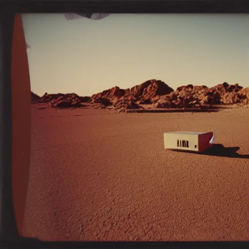 Prompt: a slot machine in the middle of a desert at night, liminal space, old polaroid, expired film, slightly blurry,