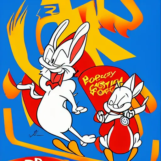 Prompt: bugs bunny, daffy, porky pig, soviet propaganda style,