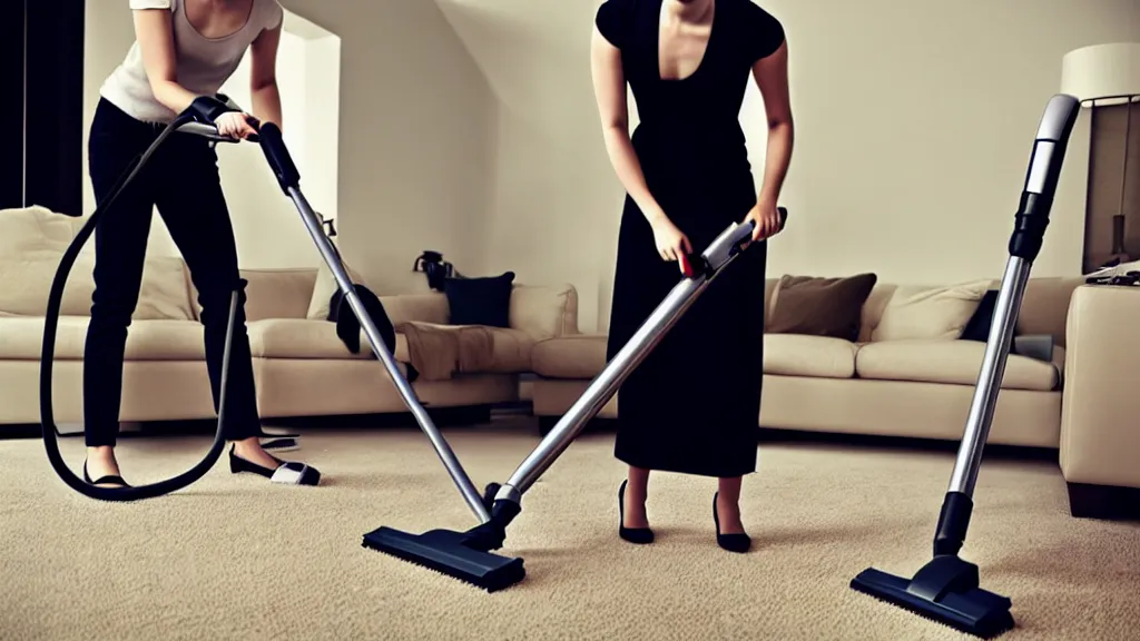 Image similar to emma watson vacuuming, professional photography, realistic, detailed, photorealistic