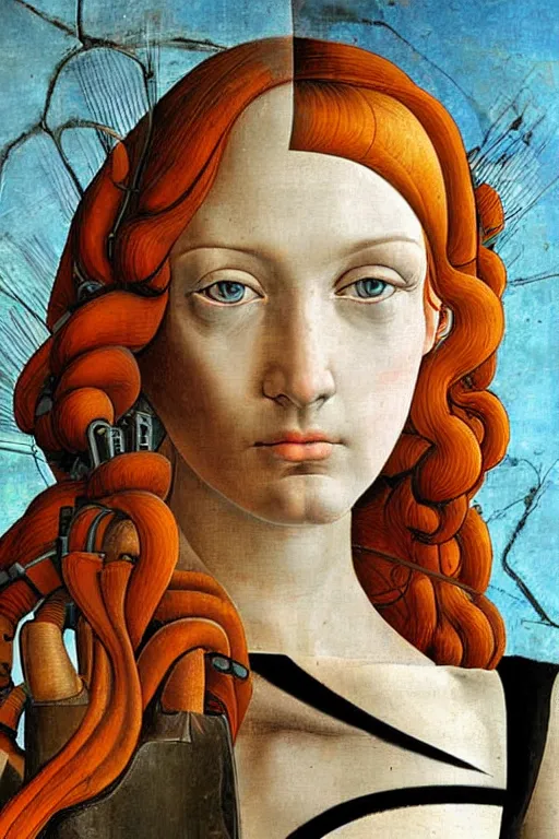 Image similar to a close - up portrait of a cyberpunk cyborg girl, by sandro botticelli, rule of thirds