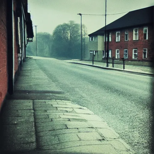 Prompt: Beautiful cameraphone, soft liminal Photograph of an estate road, early morning, small flat/apartment