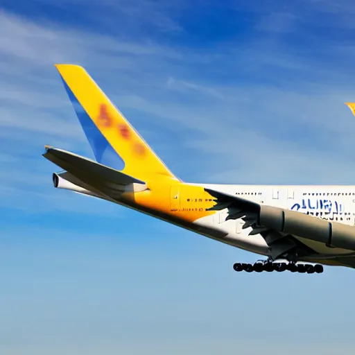 Image similar to Airbus a380 made of cheese, high quality aviation photograph, award winning