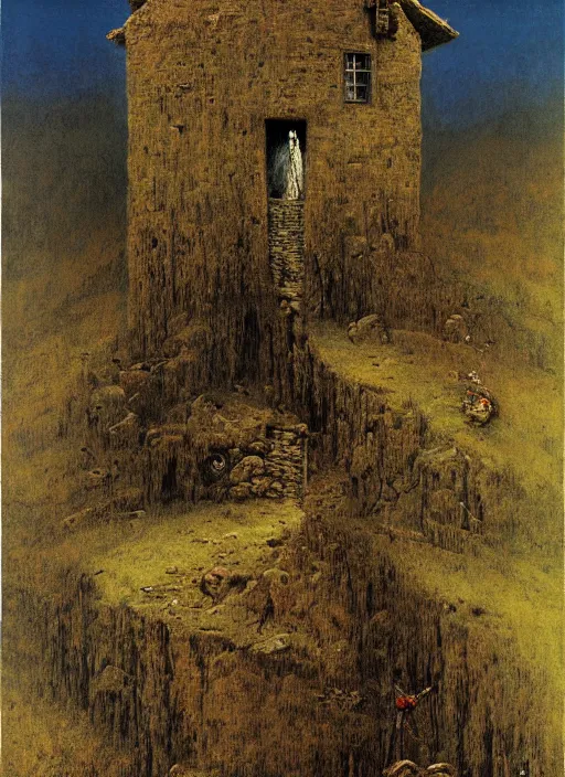 Image similar to mountain cabin by beksinski and salvadore dali