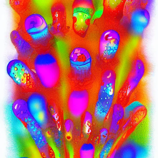 Prompt: lava lamp full of jellyfishes, digital art