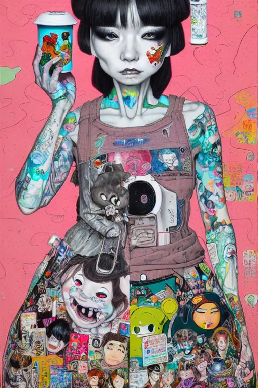 Image similar to full view, from a distance, of anthropomorphic trashcan, style of yoshii chie and hikari shimoda and martine johanna, highly detailed