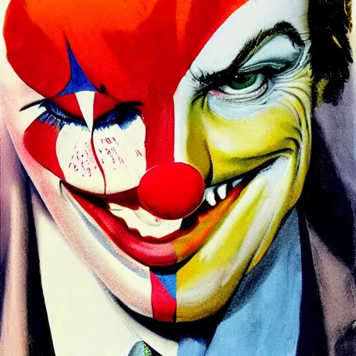 Prompt: photorealistic picture, by bob peak and alex ross, humfrey the clown movie poster, gouache and wash paints, fine details, fine intricate, fine facial proportionate, fine body proportionate, fine fix broken line, fine fix duplicate line, fine background proportionate, smooth focus, sharp details, bokeh, 4 k, fine 5 k details