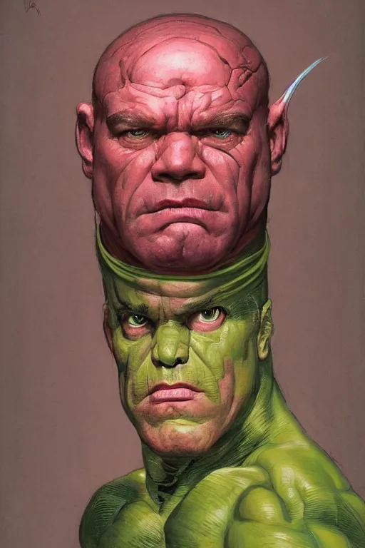 Prompt: head and torso portrait of jocko willink as huge superhero mutant warrior, dynamic action, pink and green, by lawrence alma tadema and zdzislaw beksinski and norman rockwell and tom lovell and greg staples and john william waterhouse