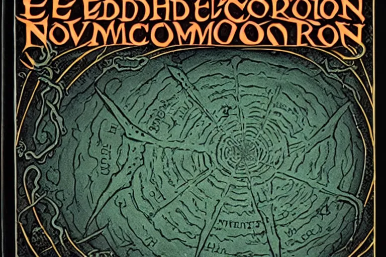 Prompt: the cover of an eldritch lovecraftian version of the necronomicon