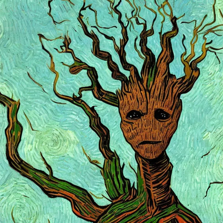 Image similar to Groot Painted by Vincent Van Gogh high quality 8k