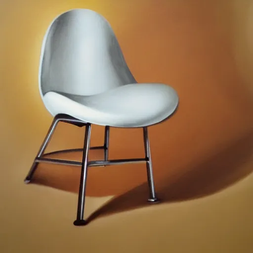 Image similar to danny devito gifting you a modern 6 0 s style designed chair, eggshell color, renaissance still life painting, masterpiece, realistic light and shadow, trending on artstation, highly detailed, photorealism