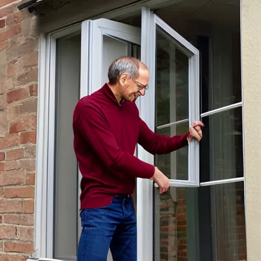 Prompt: steve jobs opening casement window