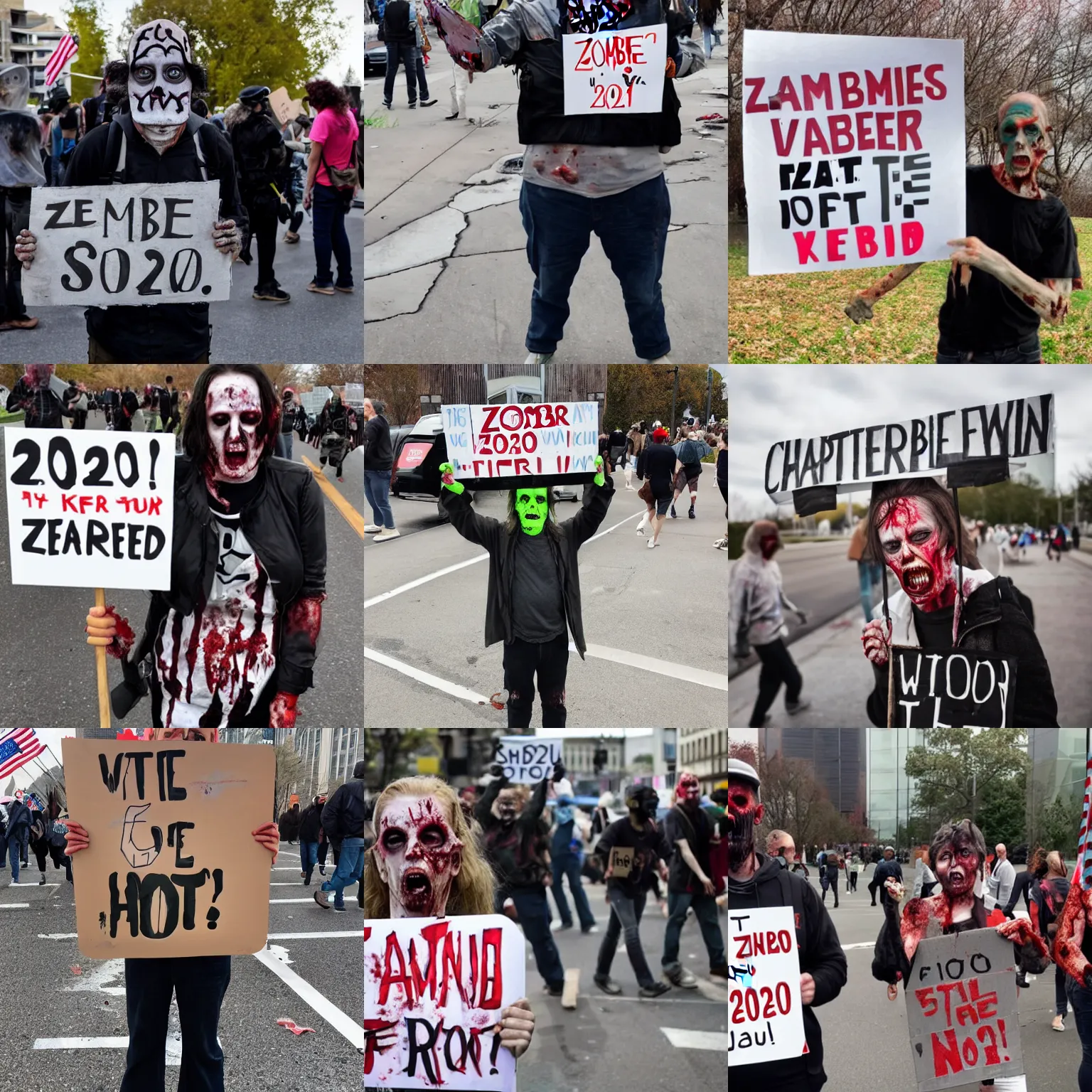 Prompt: zombie protester signs of 2 0 2 0