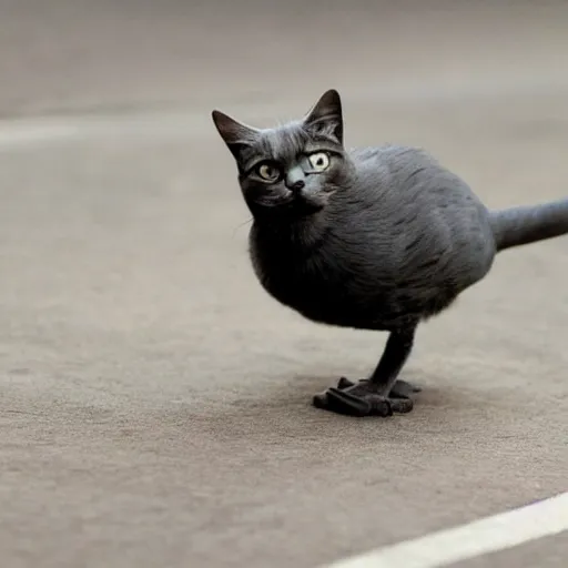Image similar to cat bird hybrid, cute, with strong and muscular legs