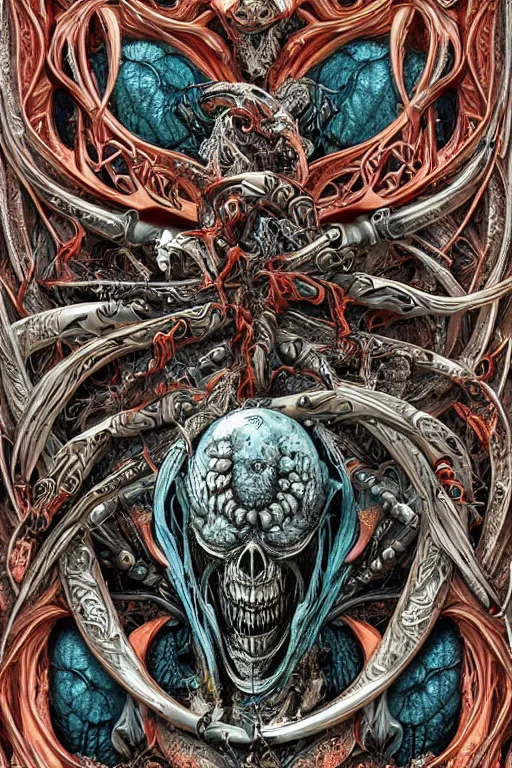 Prompt: the seven deadly sins, horror art, grotesque, zbrush art, majestic, silver filigree, colorful, dark fantasy, celtic knot, anatomical, h r giger style, frank frazetta, ornate, art nouveau, symmetrical, turquoise jewelry, red smoke insanely detailed and intricate, hypermaximalist, elegant, ornate, hyper realistic, super detailed