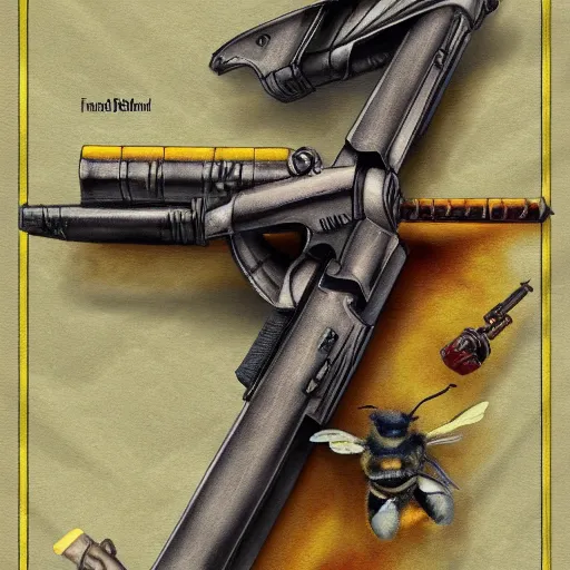 Prompt: a bee gun hybrid, fantasy art