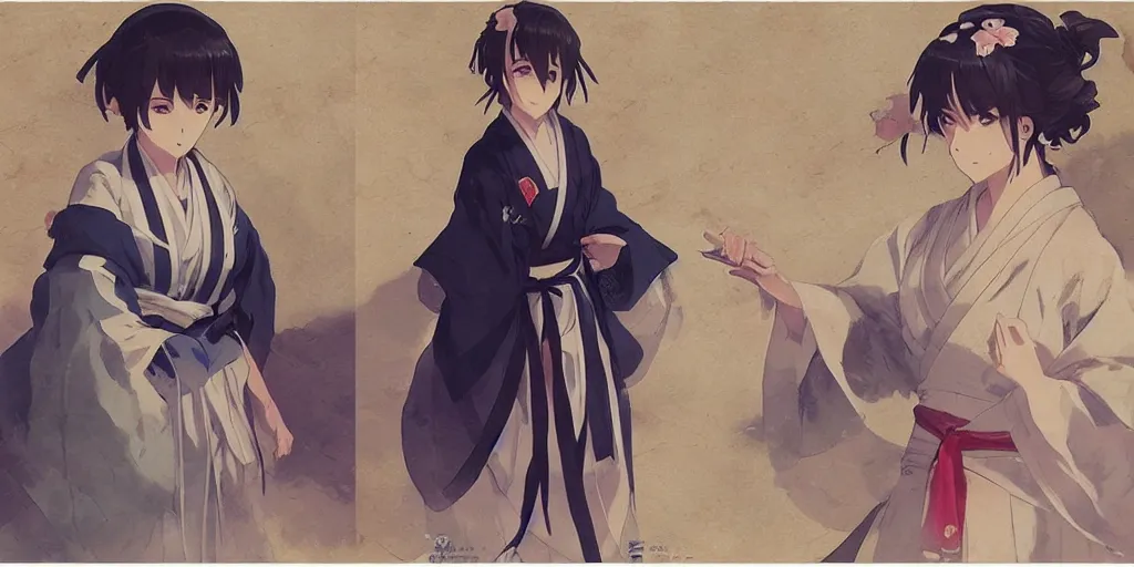 Image similar to anime kyoto animation key by greg rutkowski night, taisho roman, hakama