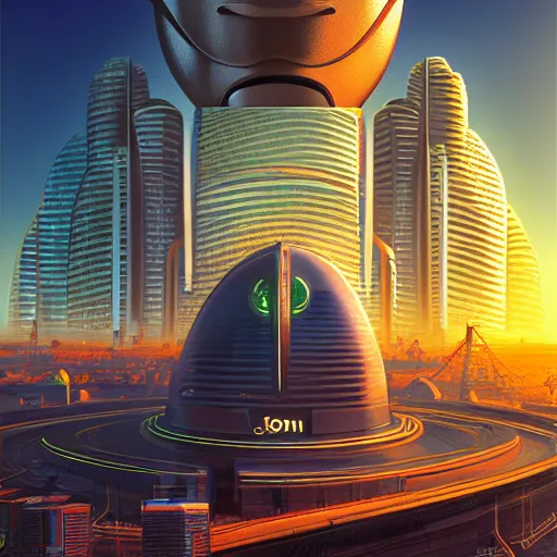 Image similar to sentient ai robotic all knowing being designed by jony ive in cybercity, golden hour, poster by michael whelan and gilbert williams and evgeny lushpin and artgerm and alena aenami, 3 0 mm, well proportioned, highly detailed, rule of thirds, long exposure