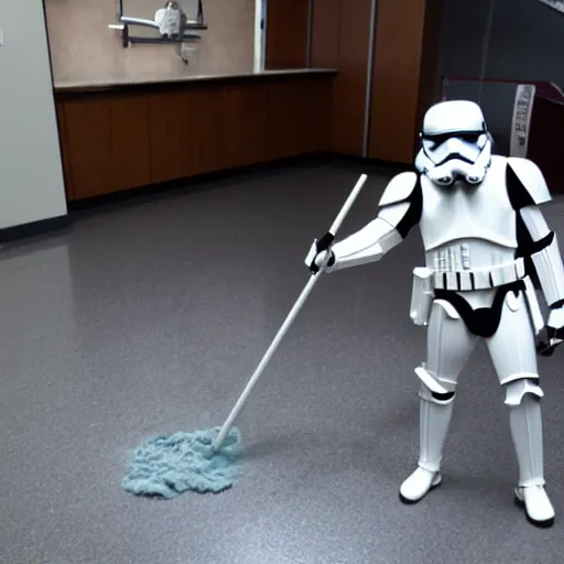 Image similar to a stormtrooper mopping the floor