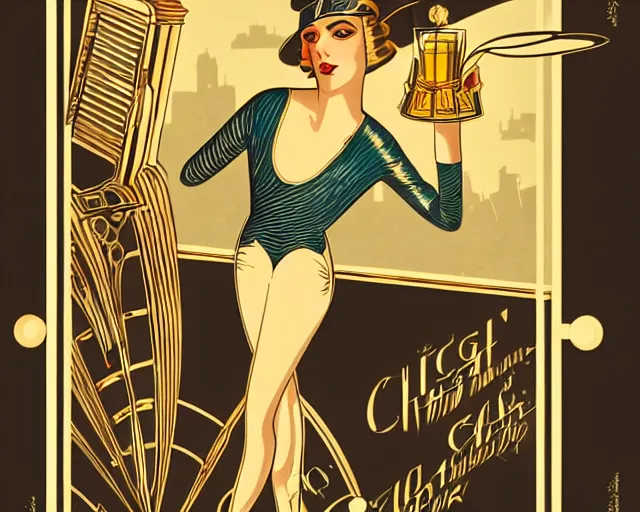 Prompt: 1 9 2 0 s teenager in art deco style, champagne commercial, artstation, illustration, bright, cheerful, detailed and intricate environment