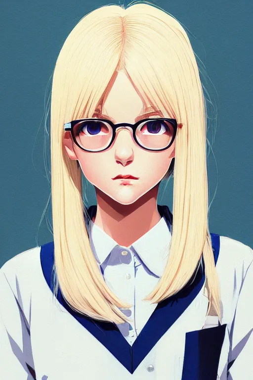 Prompt: a headshot of a very cute girl with shoulder - length white hair wearing school uniform, sharp focus, illustration, morandi color scheme, art station, high detailed, by ilya kuvshinov