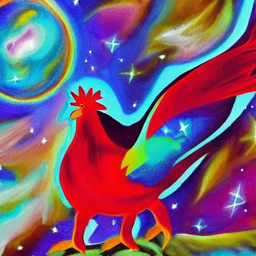 Image similar to a cosmic rooster, animated, sharp focus