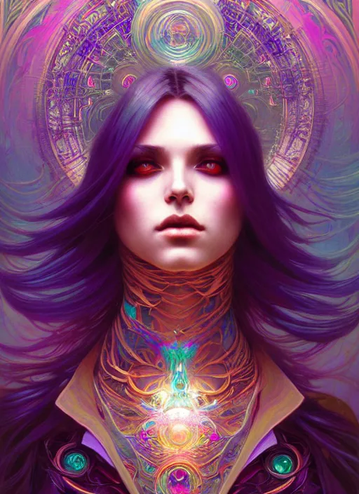 Image similar to hyper detailed ultra sharp of a beautiful mystical trance girl. trending on artstation, gothpunk aesthetic, psywave, colorful, psychedelic, ornate, intricate, digital painting, concept art, smooth, sharp focus, illustration, art by artgerm and greg rutkowski and alphonse mucha, 8 k