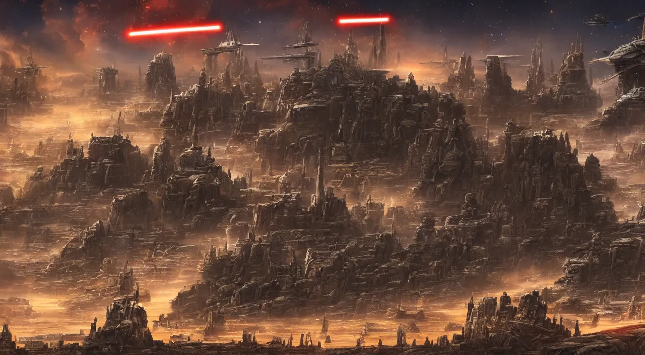 Image similar to highly detailed, intricate stunning image of star wars city landscape, from street level, stunning atmosphere, high octane, cinematic lighting 4 k