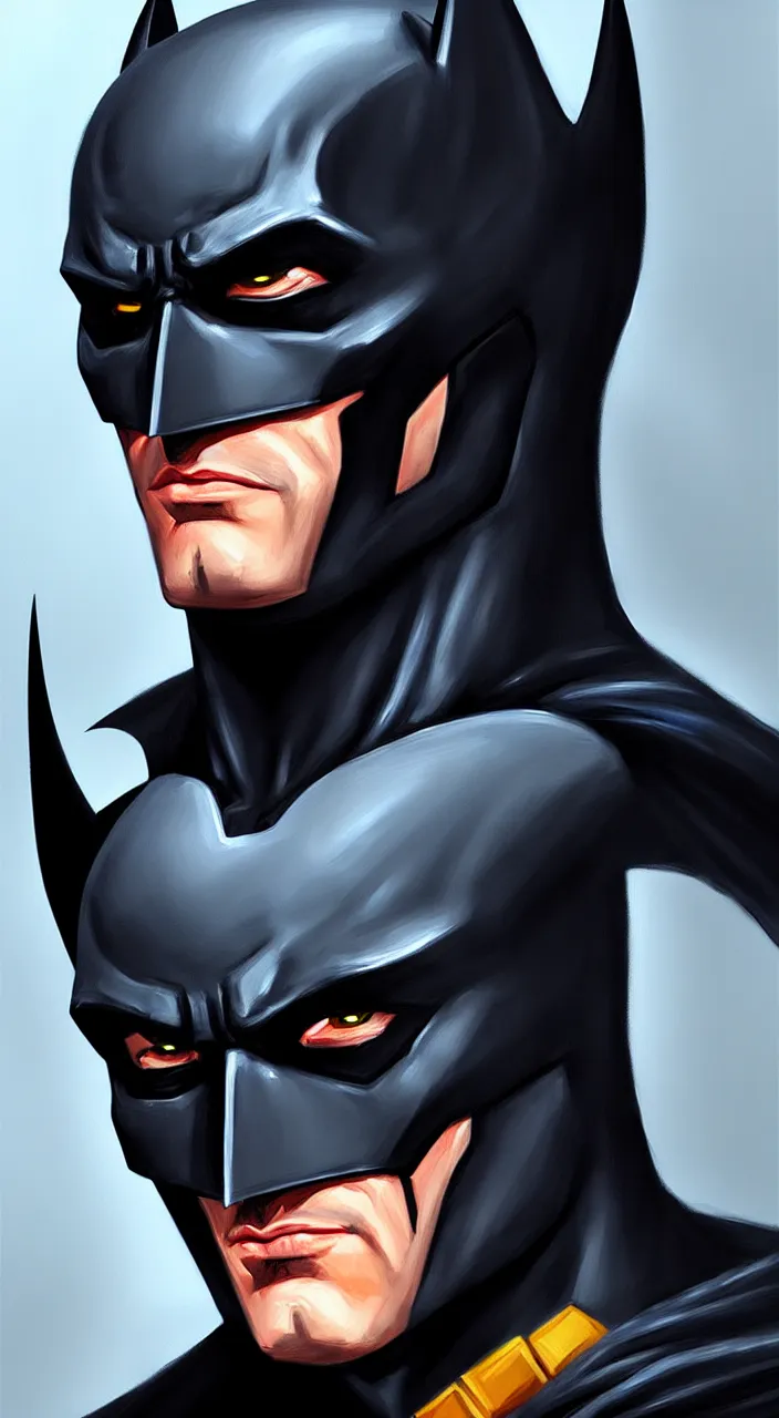 Image similar to a portrait painting of the Batman, trending on artstation