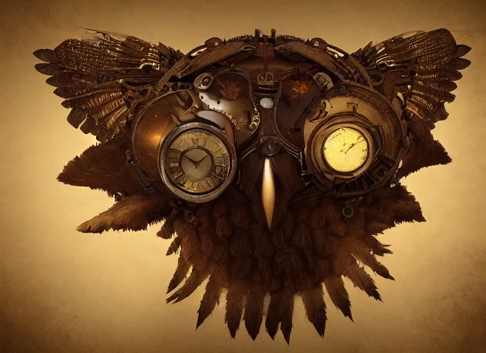 Image similar to a flying Warrior owl art nuveau, steampunk, symmetry, cinematic lighting , unreal engine,
