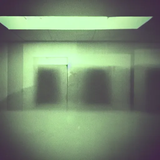 Prompt: insane nightmare, no light, everything is blurred, creepy shadows, office, very poor quality of photography, 2 mpx quality, grainy picture
