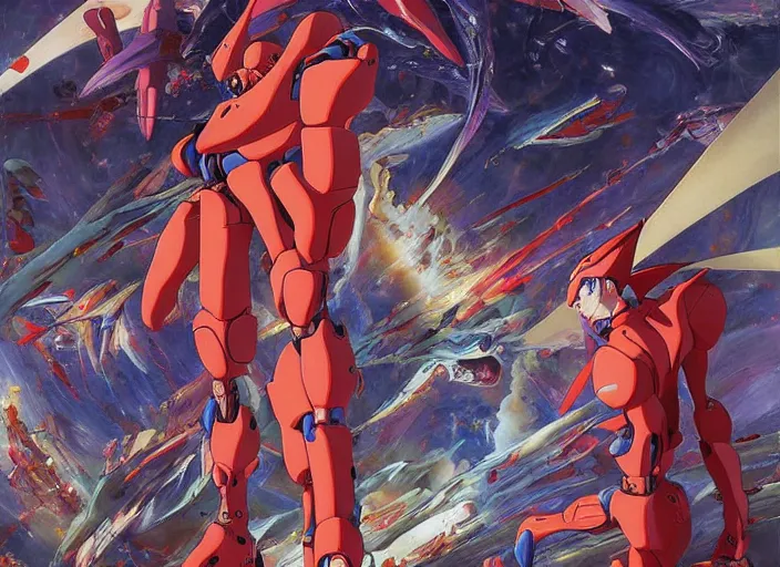 Image similar to third impact evangelion painting by james jean and katsuhiro otomo and erik jones, inspired by akira anime, smooth texture, intricate oil painting, high detail illustration, sharp high detail, long exposure