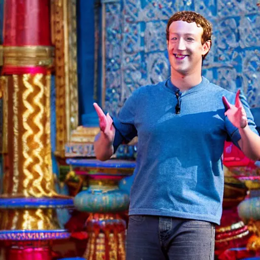 Prompt: Mark Zuckerberg in Aladdin, highly detailed, high quality, HD, 4k, 8k, Canon 300mm, professional photographer, 40mp, lifelike, top-rated, award winning, realistic, sharp, no blur, edited, corrected, trending