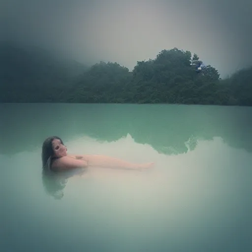 Prompt: “goddess in a lake, portrait, fantasy, fog”