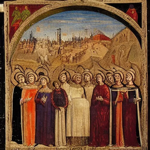 Prompt: a medieval painting of the hell as described by Dante Alghieri. Very detailed. High quality. Colorful.