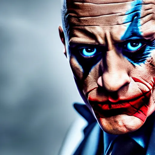 Image similar to dwayne johnson as the joker, studio photography, high detail, ultra high detail, 4 k, hdr, 8 k