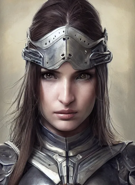 Image similar to a professional portrait of an attractive young girl, partially clothed in battle armor, olive skin, long dark hair, beautiful bone structure, symmetrical facial features, intricate, elegant, digital painting, concept art, smooth, sharp focus, finely detailed illustration, beautifully framed, from Metal Gear, in the style of Artgerm and Greg Rutkowski and William-Adolphe Bouguerea