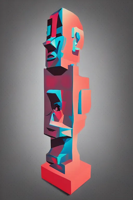 Image similar to cubist moai statue cutout digital illustration cartoon colorful beeple