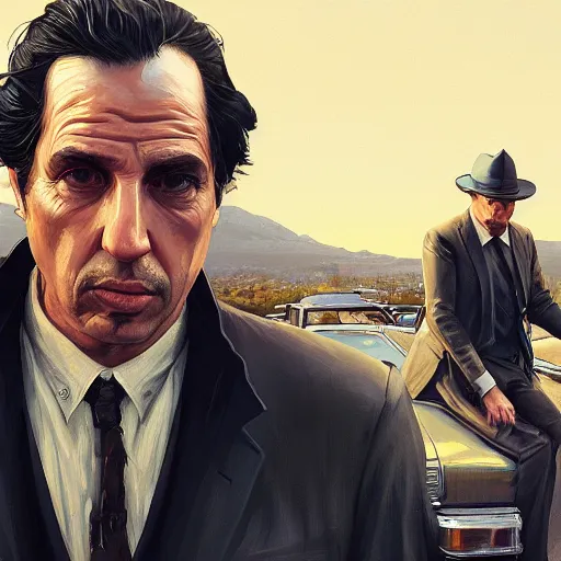 Image similar to highly detailed portrait, the godfather, in gta v, stephen bliss, unreal engine, fantasy art by greg rutkowski, loish, rhads, ferdinand knab, makoto shinkai and lois van baarle, ilya kuvshinov, rossdraws, tom bagshaw, global illumination, radiant light, detailed and intricate environment