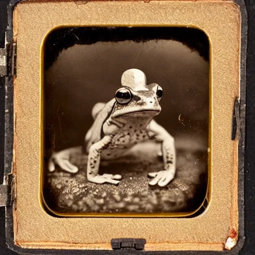 Image similar to tintype photo of frog mushroom