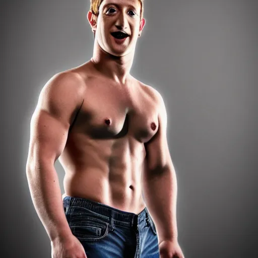 Image similar to if Mark Zuckerberg was a bodybuilder, very pale white skin, sports photography, 16 MP