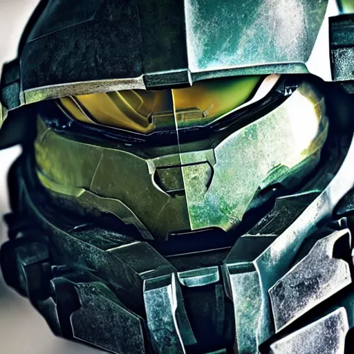 Image similar to professional photo portrait of the master chief from halo nikon d 8 0 6 0 mm lens, cinematic lighting and shadows